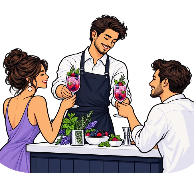 Invitados ilustrados brindando con bebidas de frutos rojos sin alcohol